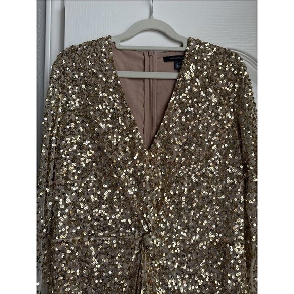 FRENCH CONNECTION Dress Size 4 Emille Sparkle Long Sleeve Sequin Sheath Brown - Picture 3 of 6